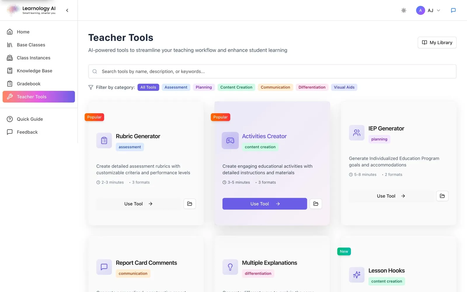 Learnology AI teacher tools